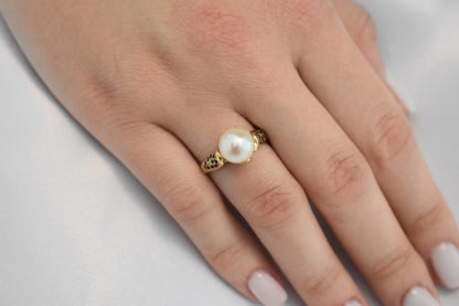 Χειροποίητο Δαχτυλίδι Φυσικό Μαργαριτάρι & Ορυκτά Ζαφείρια Κ14