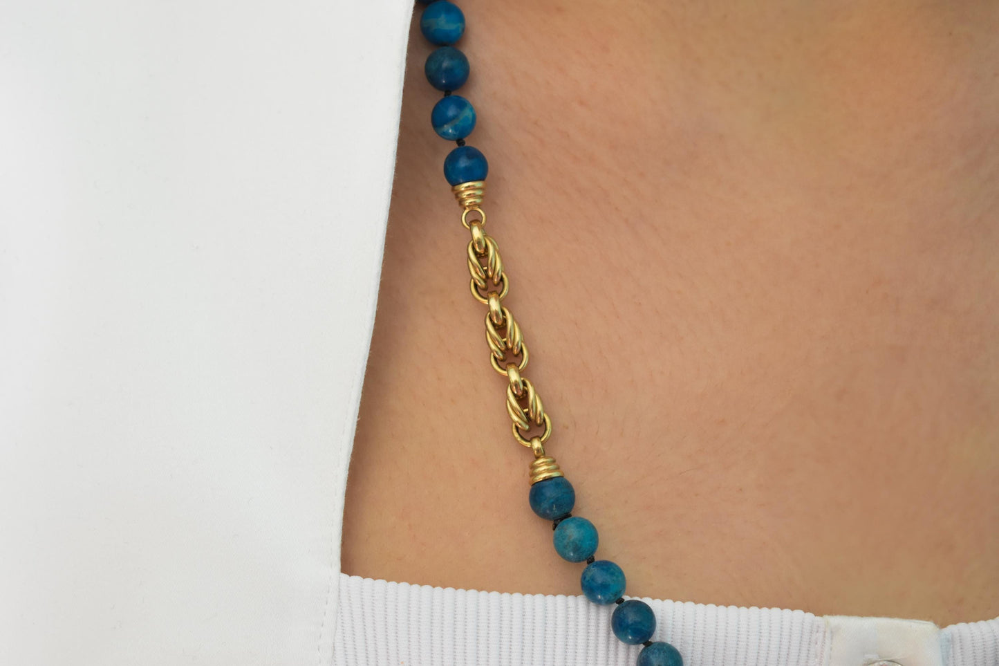 Χρυσό Κολιέ με Τυρκουάζ Πέτρες 14Κ