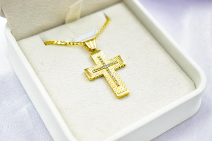γυναικα 14K Gold Textured Cross Pendant with White Zircon Stones | Reversible Design | Elegant Christian Jewellery for Men  Women,Orthodox Cross