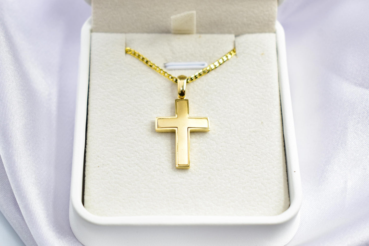 Ανδρικοί Σταυροί 14K Solid Gold Cross Necklace,Unisex Solid Gold Large Cross Necklace,Plain Gold Cross Charm, Christian Pendant,Radiant Religious Gold Cross
