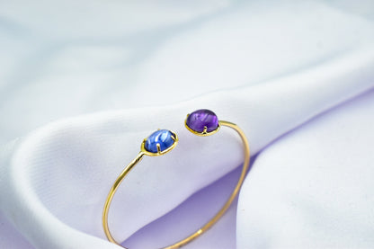 14K Gold Bracelet Amethyst,Dainty Natural Amethyst Bangle Bracelet,Custom Gold Bangle,Graduation Gift for Her,Wedding & Engagement Gift