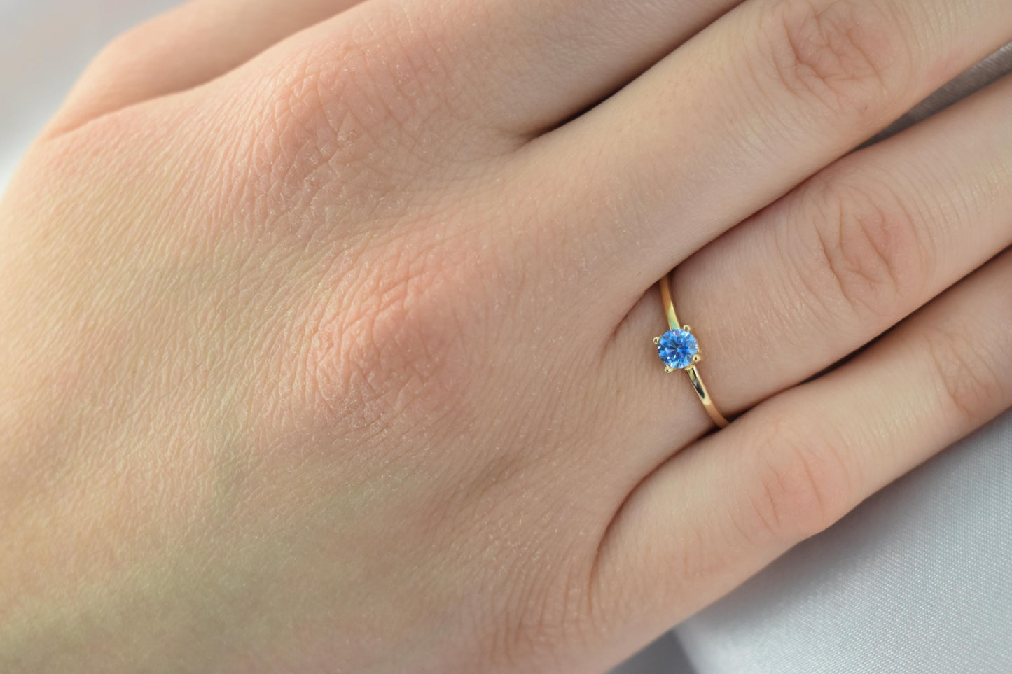 14K Solid Gold Thin Minimalist Ring–Light Blue Zircon, Stackable Jewellery Gold Ring,14k Gold Band,Wedding & Engagement Ring for Her