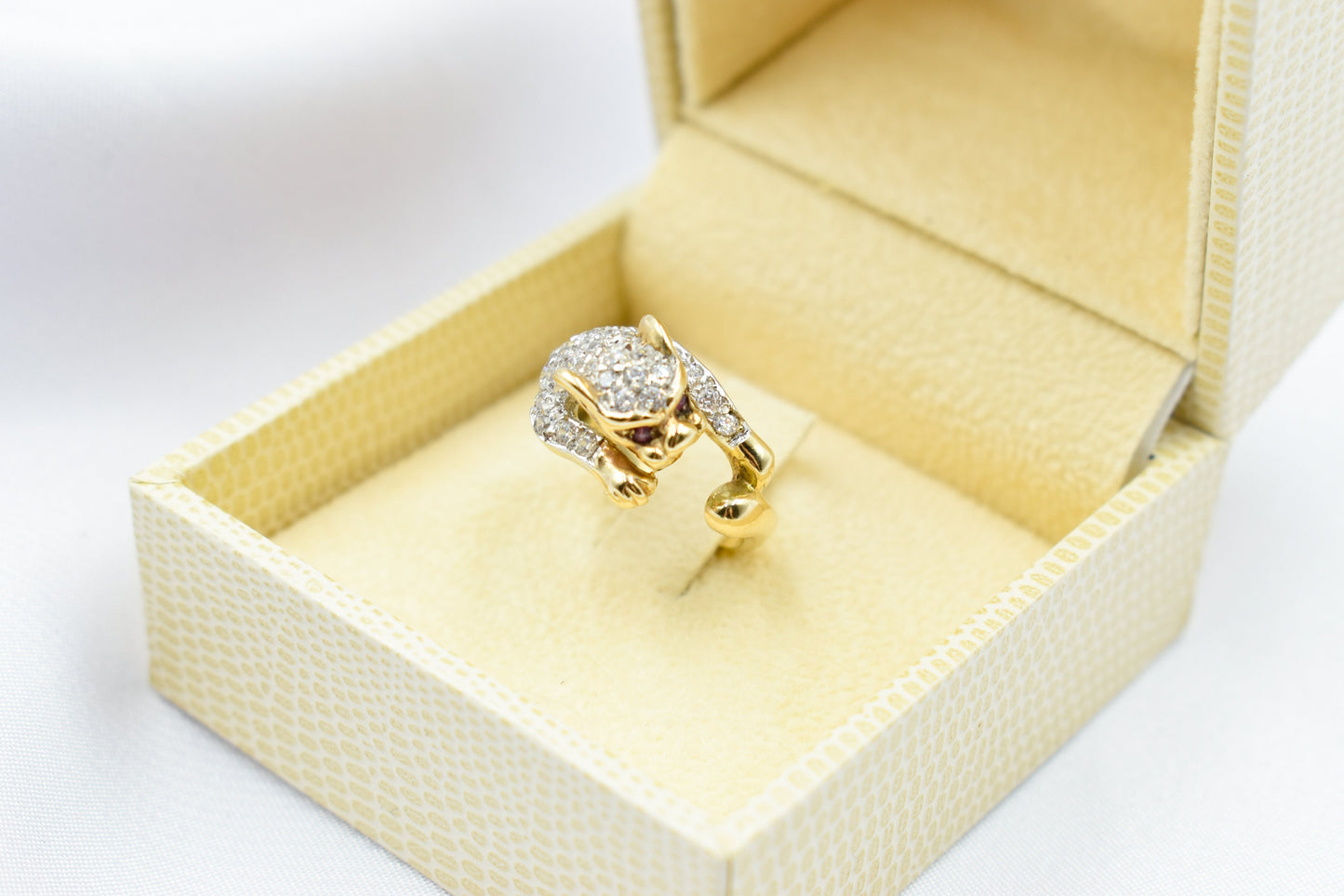 Χειροποίητο Δαχτυλίδι Πάνθηρας Pavé με Ζιργκόν & Ρουμπίνια