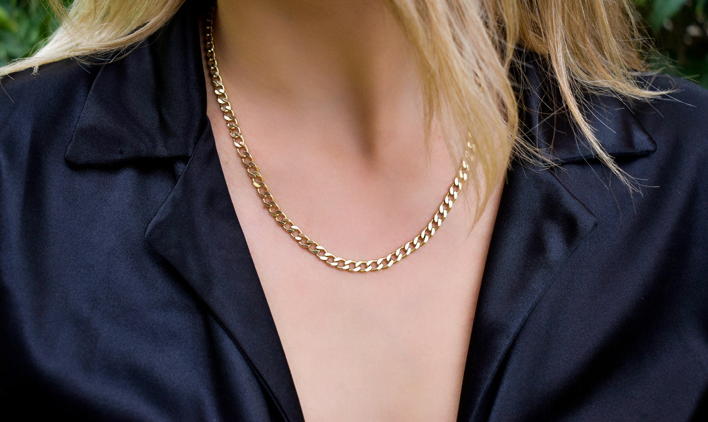 Gold Miami Curb Link Chain,Dainty Thick Gold Chain,Chunky Necklace,Gold Necklace Choker,Man-Women Chain Necklace,Unisex Exclusive Jewellery
