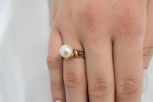 Χειροποίητο Δαχτυλίδι Φυσικό Μαργαριτάρι & Ορυκτά Ζαφείρια Κ14