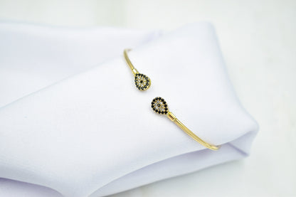 14K Gold Evil Eye Bracelet,Gold Bangle Bracelet,Timeless Beauty,Bangle,Evil Eye Bracelet,Minimalist Bangle Gift for Graduation - Mom and Her