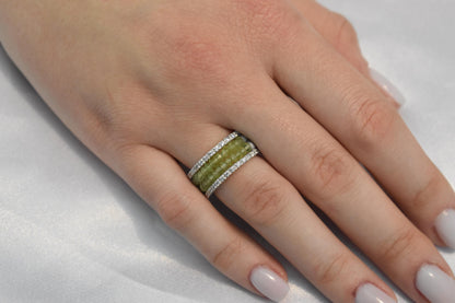 18K Solid Gold Ring with Two Rows of Rotating Peridots,Elegant Unique Design Stackable Jewellery Ring,18K Wedding & Engagement Ring for Her