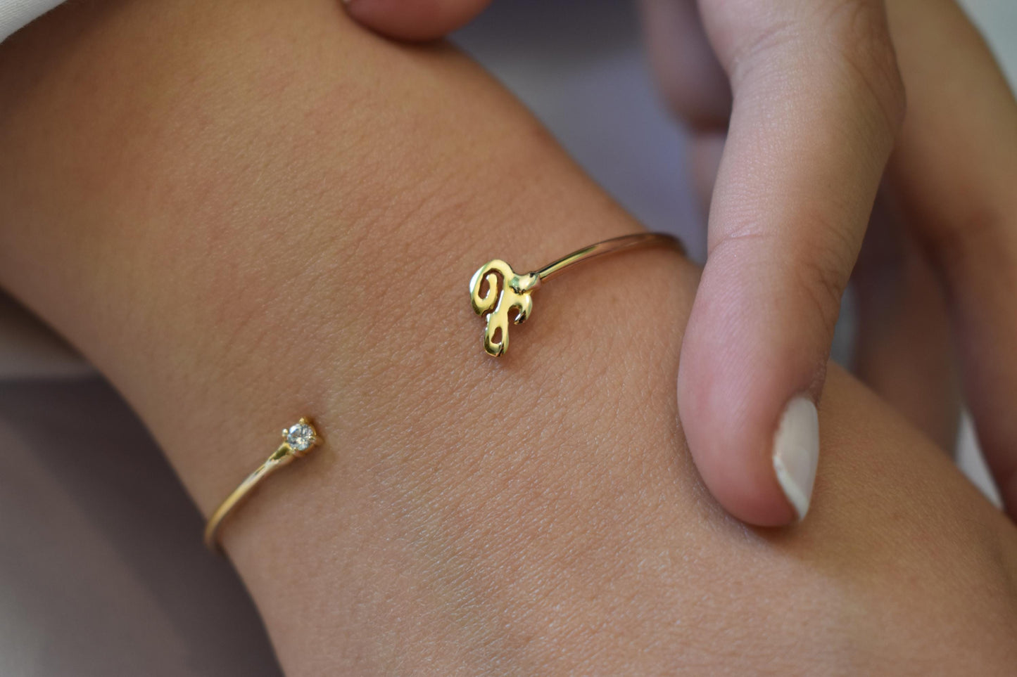 14K Gold Monogram Bracelet,Personalized (Every Initial Letter You Want) Gold Bangle Bracelet,Monogram Bangle,Gold Custom Bangle Bracelet