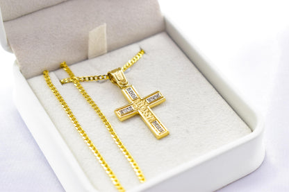 γυναικα 14K Solid Gold Cross Pendant with Zircon,Hammered Texture,Optional 14K Chain,Handmade Religious Jewellery,Women’s Men’s Cross,Baptism Gift
