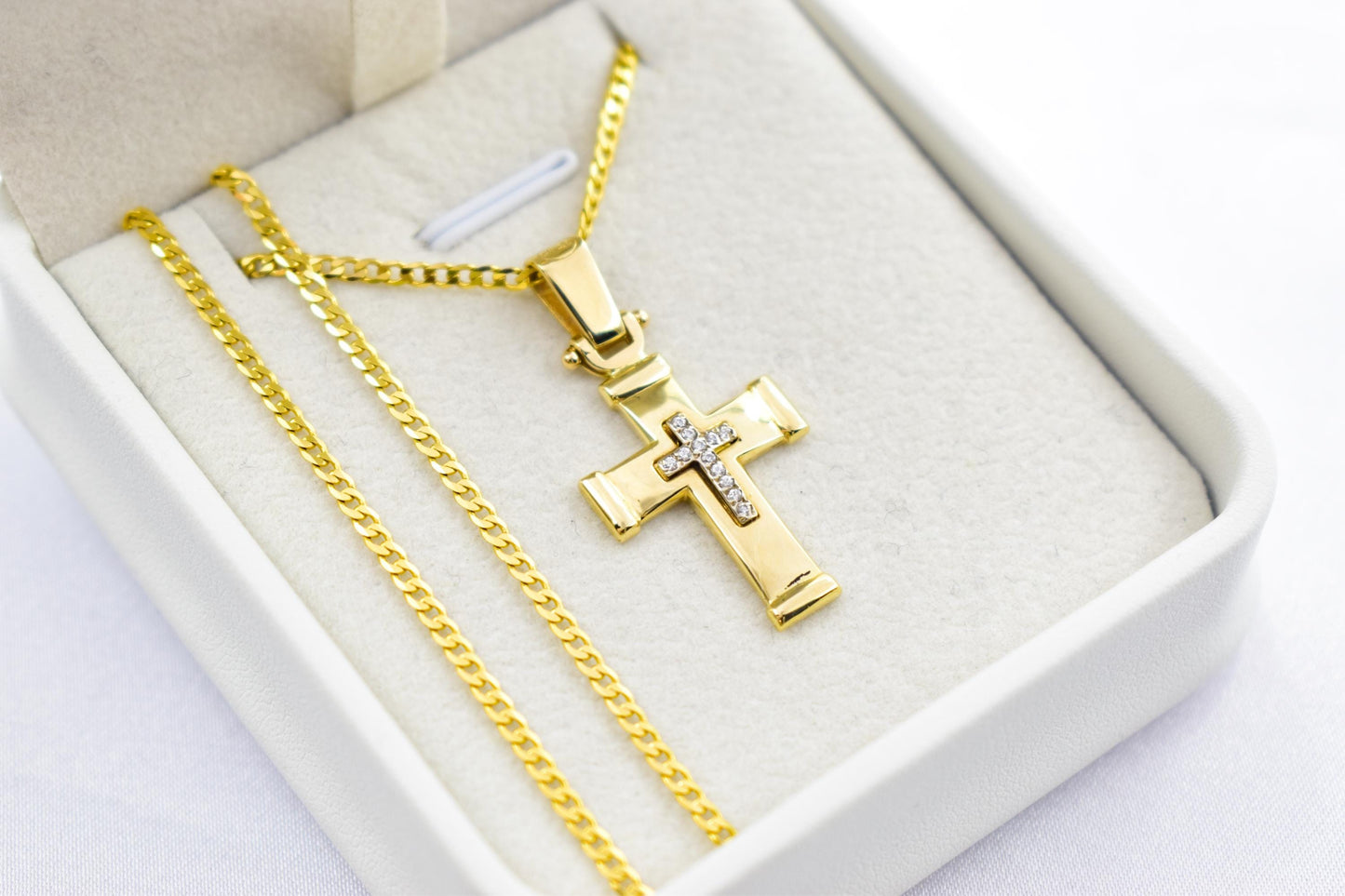 γυναικα 14K Solid Gold Cross Pendant with Sparkling Zircon Inner Cross,Orthodox-Inspired Design,Optional 14K Chain,Women’s Men’s Cross,Baptism Gift
