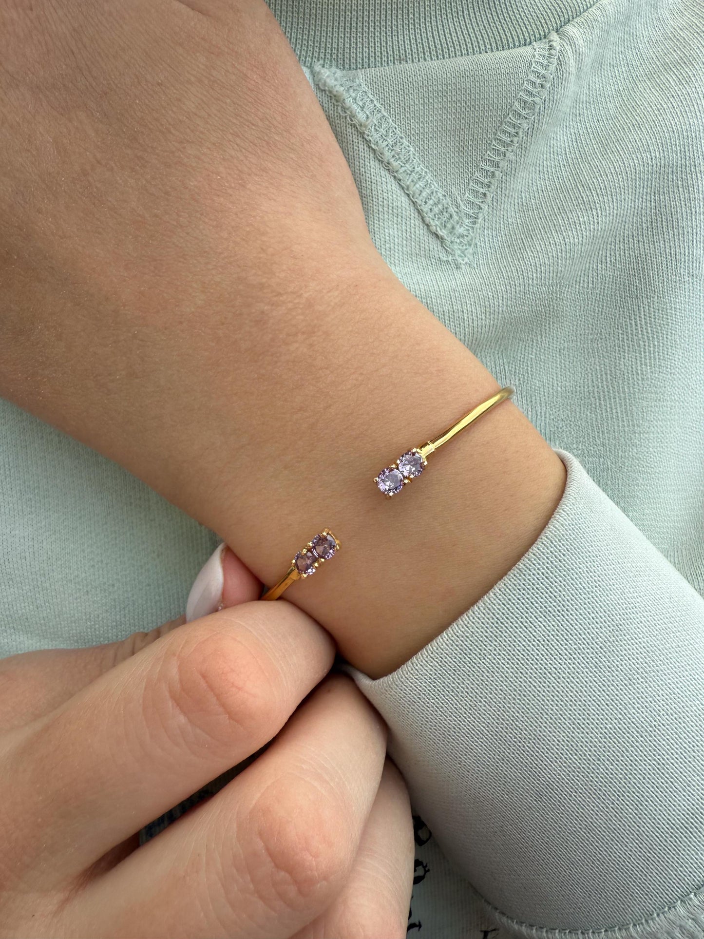 14K Gold Purple Zircon Bangle Bracelet,Exclusive Zircon Bangle,Bezel Bangle Bracelet,Bridal & Bridesmaid Bracelet,Dainty Gold Bracelet