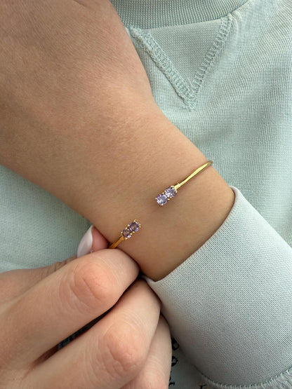 14K Gold Purple Zircon Bangle Bracelet,Exclusive Zircon Bangle,Bezel Bangle Bracelet,Bridal & Bridesmaid Bracelet,Dainty Gold Bracelet