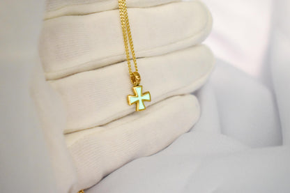 Χρυσός Σταυρός με Λευκό Σμάλτο Κ14