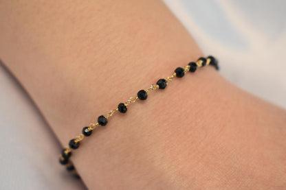 14K Gold Spinel Rosary Bracelet,14k Spinel Bracelet,Gemstone Natural Spinel Chain Gold Bracelet,Spinel Bracelet,Gold Thin Chain Bracelet