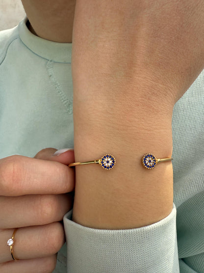 14K Gold Bangle Lapis Lazuli Evil Eye,Exclusive Minimal Bracelet,Lapis Lazuli Gold Evil Eye Bangle,Solitaire Bracelet,Perfect Gift for Her