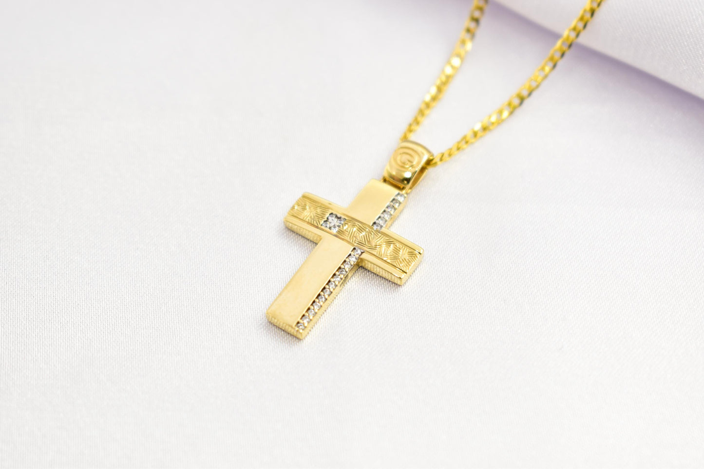γυναικα 14K Gold Orthodox Cross Pendant with Enamel Back – Double-Sided Religious Jewelry for Men & Women