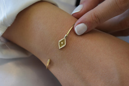 14K Gold Evil Eye Bracelet,Protective Blue Eye Jewellery,Boho Chic Collection,Gold Bangle Bracelet,Exclusive Gift for Mom & Her