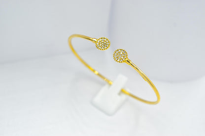 14K Solid Gold Open Bangle Bracelet Zircon or Diamond,Custom Fit Cuff Bracelet,Elegant Handmade Gold Jewellery,Gift for Her,Gift for Mom