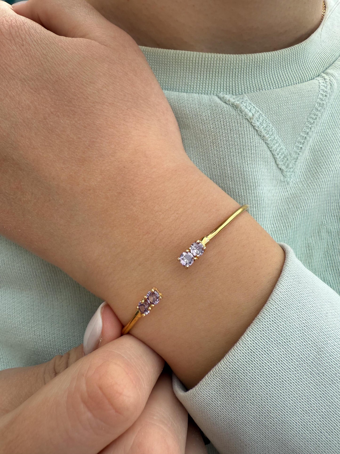 14K Gold Purple Zircon Bangle Bracelet,Exclusive Zircon Bangle,Bezel Bangle Bracelet,Bridal & Bridesmaid Bracelet,Dainty Gold Bracelet