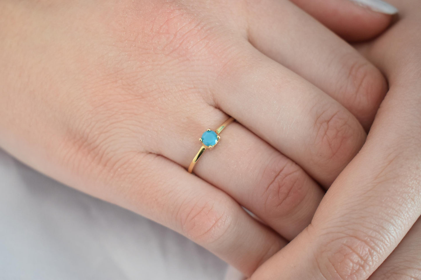 14K Solid Gold Thin Minimalist Ring–Big Turquoise Stone, Stackable Jewellery Gold Ring,Gold Band,14K Wedding & Engagement Ring,Gift for Her