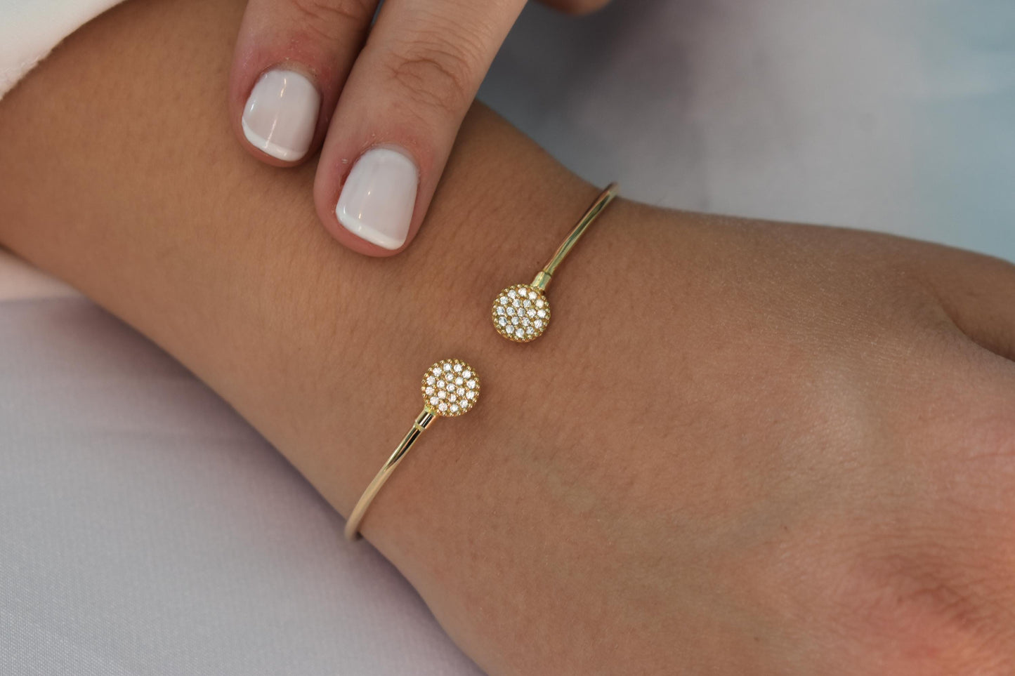 14K Solid Gold Open Bangle Bracelet Zircon or Diamond,Custom Fit Cuff Bracelet,Elegant Handmade Gold Jewellery,Gift for Her,Gift for Mom