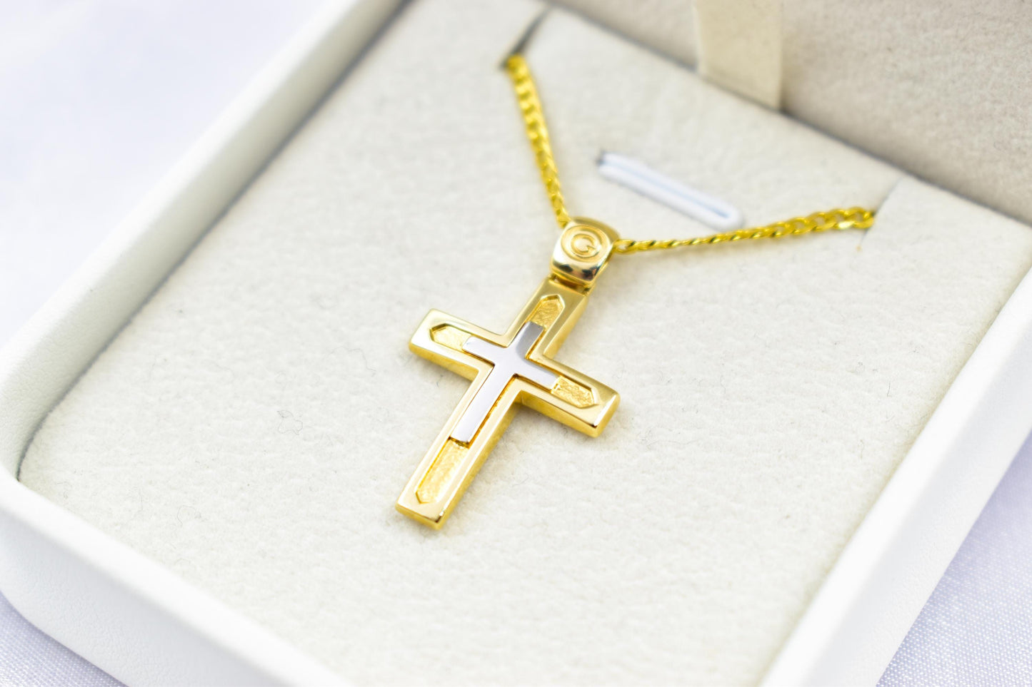 Ανδρικοί Σταυροί14K Gold Double Cross Pendant with Chain,Elegant Reversible Design,Unisex Christian Jewellery Men’s & Women’s Necklace Option,Baptism Gift