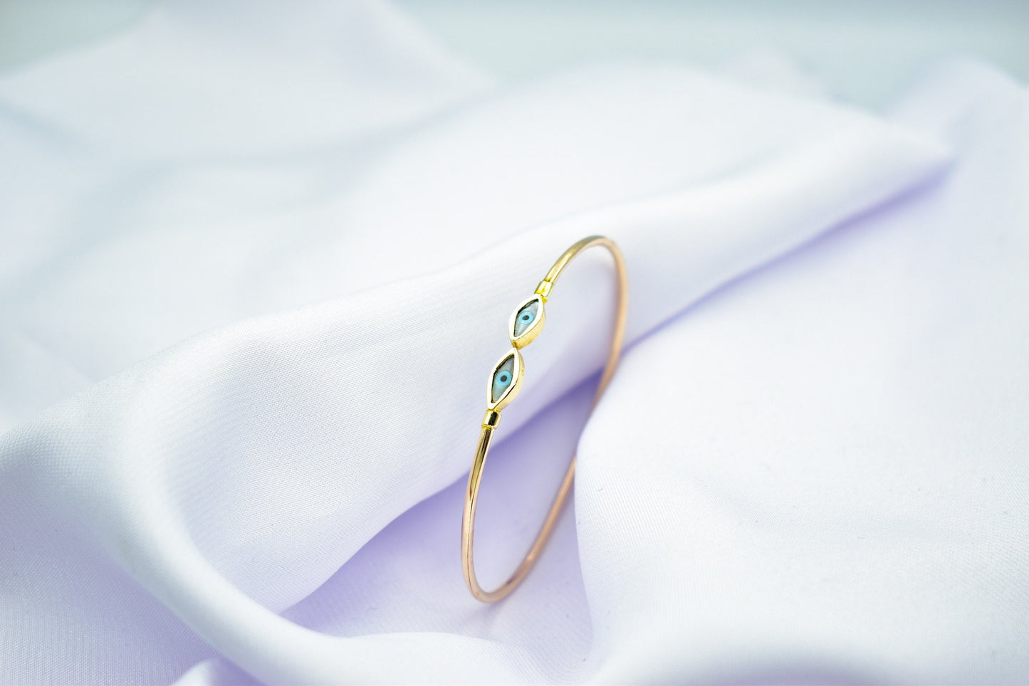 14K Gold Evil Eye Bracelet,Mother of Pearl Evil Eye,Lucky Bracelet,Blue Eye Bangle,Protective Gift for Everyday,Gold Gift for Mom & Her
