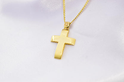 Ανδρικοί Σταυροί 14K Solid Gold Cross Necklace,Unisex Solid Gold Large Cross Necklace,Plain Gold Cross Charm, Christian Pendant,Radiant Religious Gold Cross