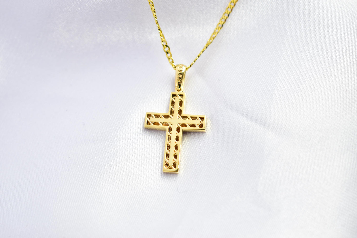 Ανδρικοί Σταυροί 14K Solid Gold Cross Necklace,Unisex Solid Gold Large Cross Necklace,Plain Gold Cross Charm, Christian Pendant,Radiant Religious Gold Cross