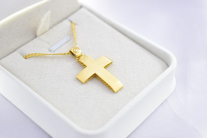 Ανδρικοί Σταυροί 14K Solid Gold Cross Necklace,Unisex Solid Gold Large Cross Necklace,Plain Gold Cross Charm, Christian Pendant,Radiant Religious Gold Cross