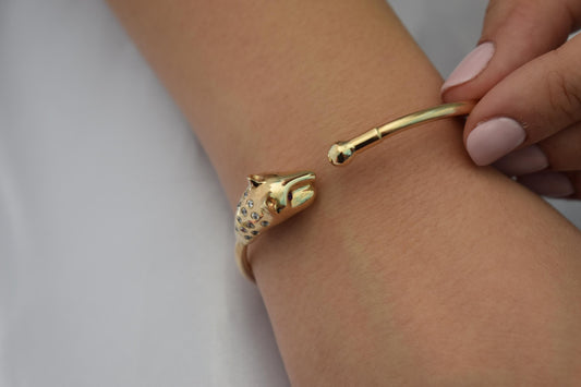 14K Panther Head Bangle Bracelet,14K Gold Bangle Panther Head Bracelet,Ancient Greece,Gold Animal Bangle,Animal Jewellery,Animal Lucky Jewel