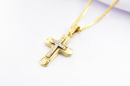 γυναικα Elegant 14K Gold Cross Necklace with Sparkling Cubic Zirconia – Solid Gold Religious Pendant for Men & Women, Baptism or Christening Gift