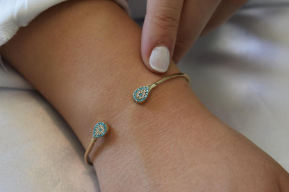 14K Gold Evil Eye Bangle Bracelet,Turquoise Bangle,Zircon Bangle Bracelet,Adjustable Bracelet,Gift for Her,Dainty Bracelet for Mom & Her