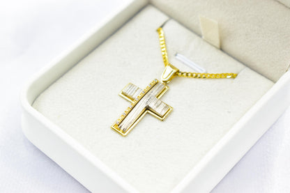 γυναικα 14K Gold Cross Pendant with White and Yellow Gold Finish,Elegant Textured Design ,Handmade Religious,Women’s Men’s Cross,Baptism Gift