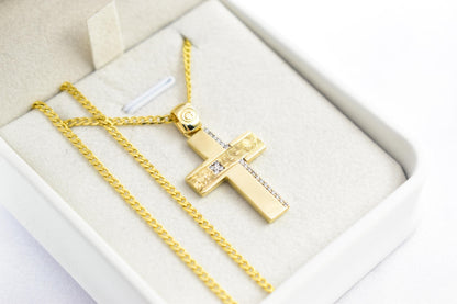γυναικα 14K Gold Orthodox Cross Pendant with Enamel Back – Double-Sided Religious Jewelry for Men & Women