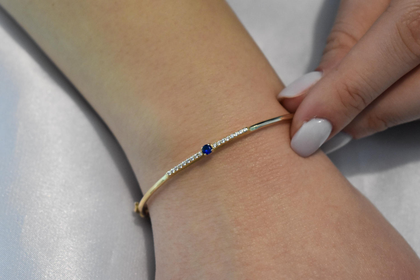 14K Gold Sapphire Bangle Bracelet,Sapphire Bracelet,Birthstone Bracelet,Forever Unique Design, Dainty Adjustable Bracelet,Bracelet For Women