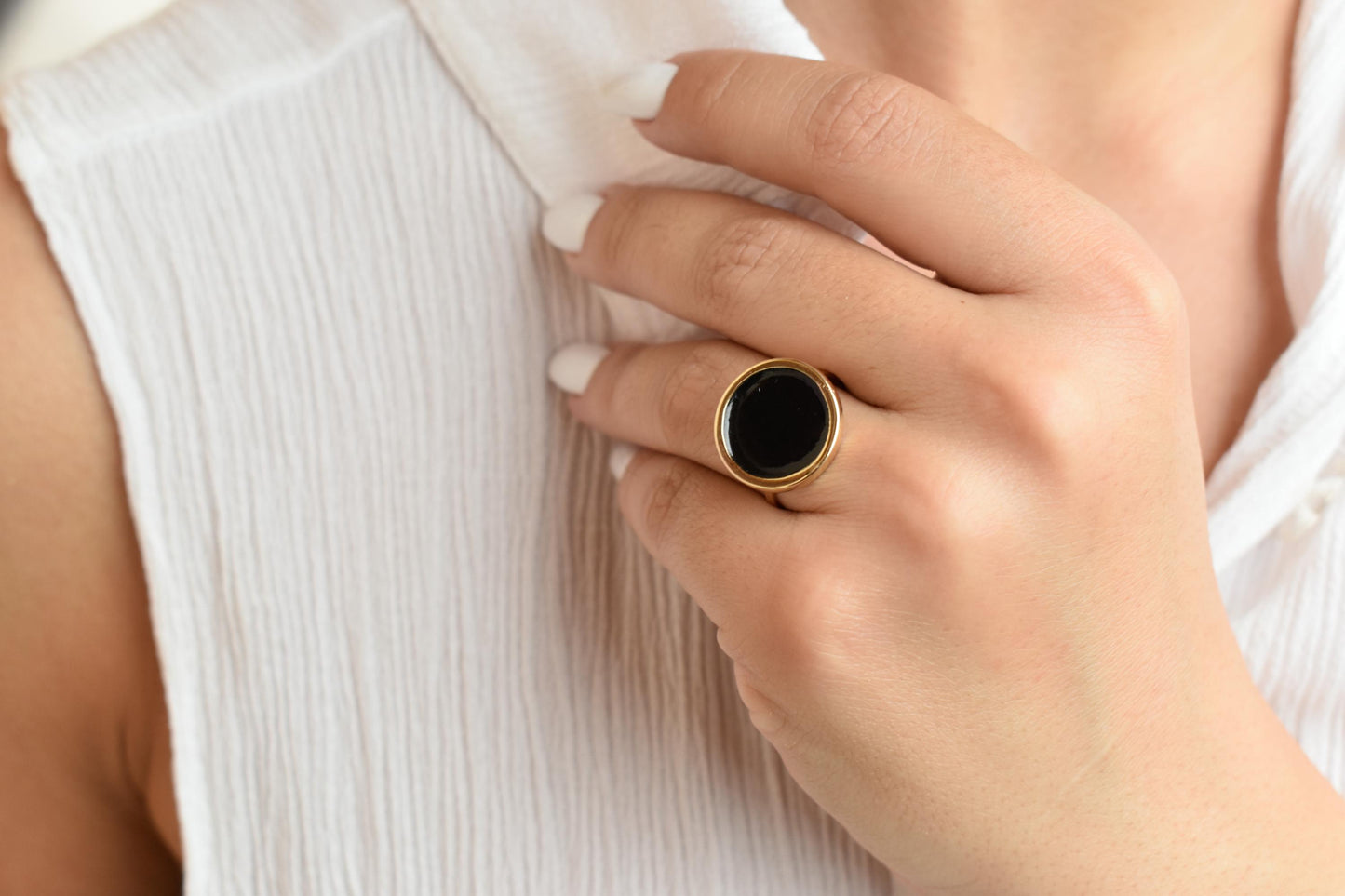 Χειροποίητο Δαχτυλίδι με Μαύρο Σμάλτο Κ14