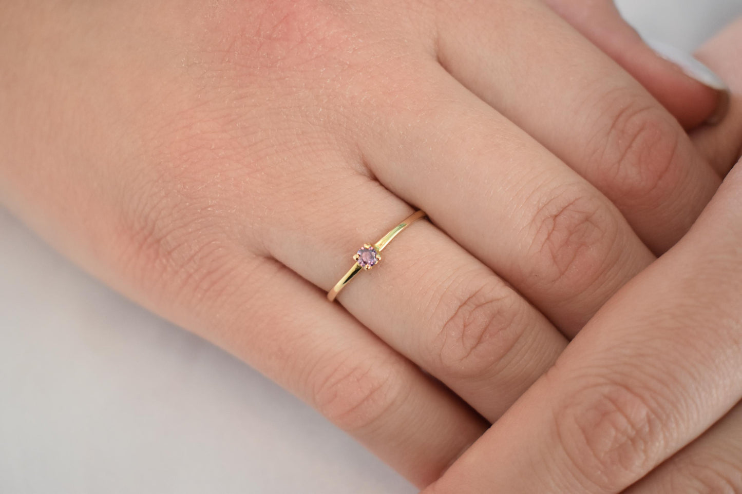 14K Solid Gold Thin Minimalist Ring–Light Pink Zircon, Stackable Jewellery Gold Ring,14K Wedding & Engagement Stacking Ring,Gift for Her