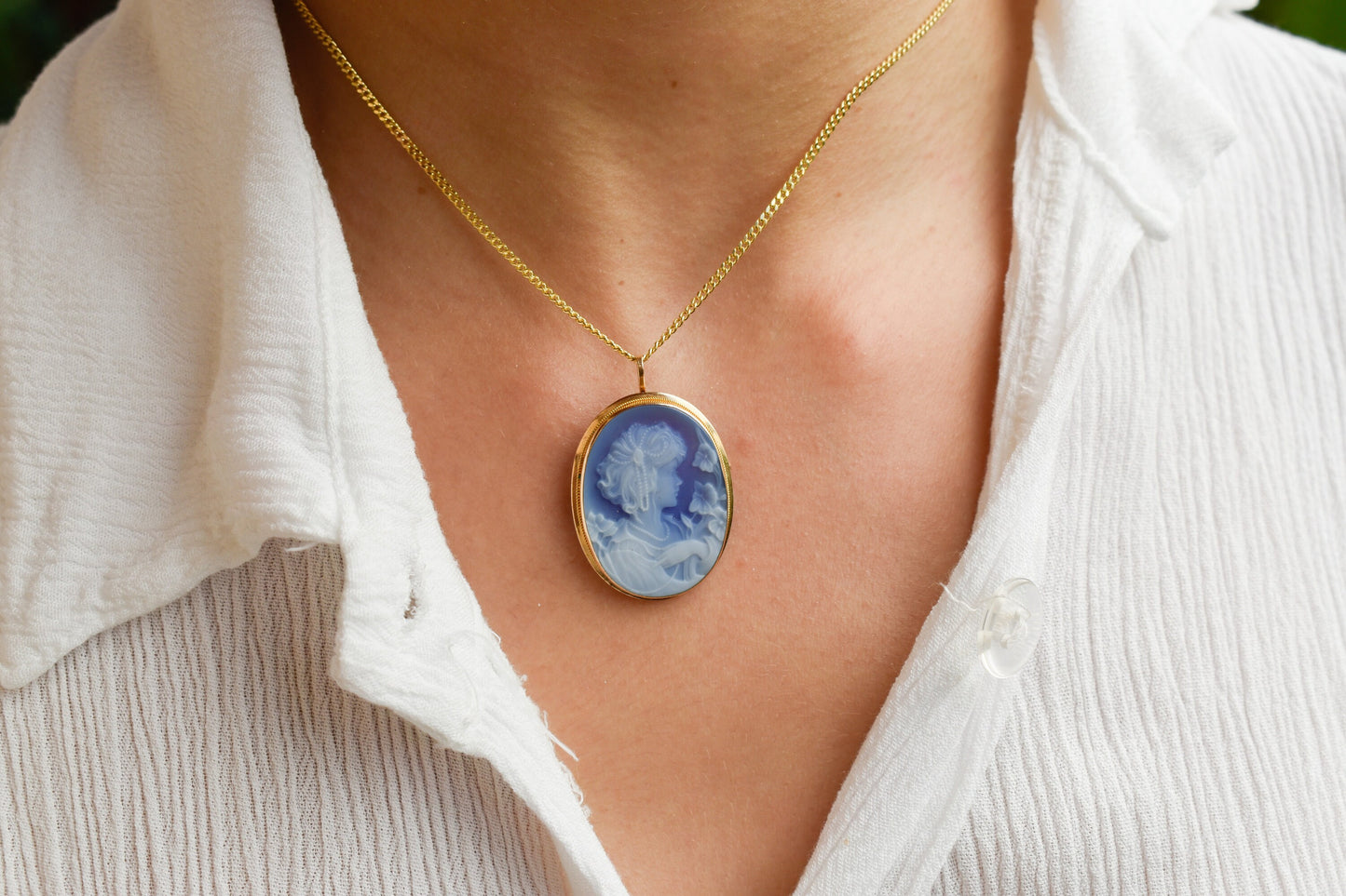 Χρυσό Καμέο σε Μπλε Όστρακο (Μεγάλο) 14Κ