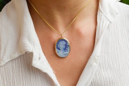 Χρυσό Καμέο σε Μπλε Όστρακο (Μεγάλο) 14Κ