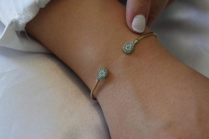14K Gold Evil Eye Bangle Bracelet,Turquoise Bangle,Zircon Bangle Bracelet,Adjustable Bracelet,Gift for Her,Dainty Bracelet for Mom & Her