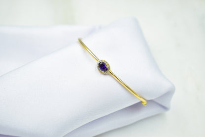 14K Gold Bangle Bracelet,Amethyst,Gold Zircon Bracelet,Dainty Bangle Bracelet in Gold,Perfect Gift for Mom and Her,Minimalist Cuff Bracelet