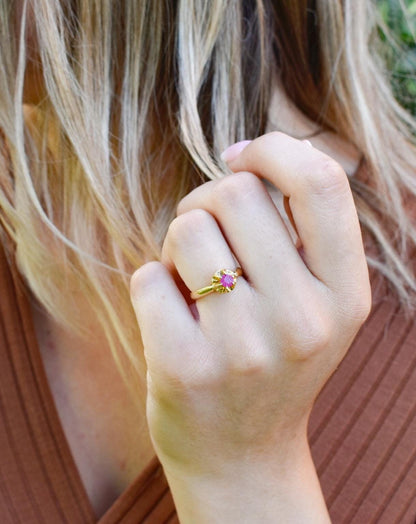 Χειροποίητο Μονόπετρο με Ορυκτό Ρουμπίνι Κ18