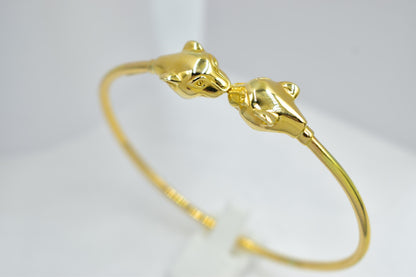 14K Gold Panther Bracelet, Solid Gold Bangle, Panther Head Cuff, Unisex Gold Bracelet, Statement Jewelry, Luxury Gift for Him or Her