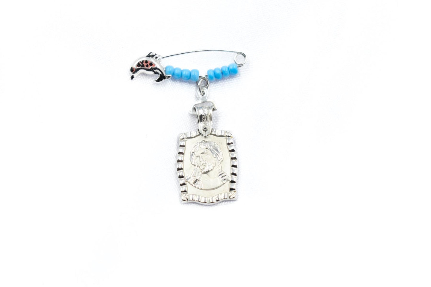 Φυλαχτό Χριστός Διπλής Όψης με Καρφίτσα Τυρκουάζ Κ14