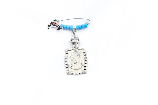 Φυλαχτό Χριστός Διπλής Όψης με Καρφίτσα Τυρκουάζ Κ14