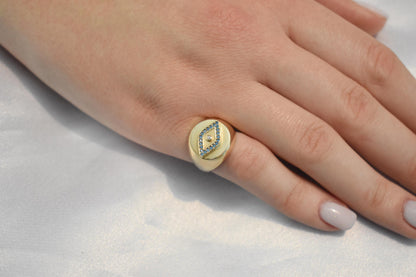 14K Solid Gold Evil Eye Ring,Turquoise Gold Ring,Stackable Jewellery,14K Wedding Stacking Ring,14K Amethyst Ring,Evil Eye Gold Ring for Her