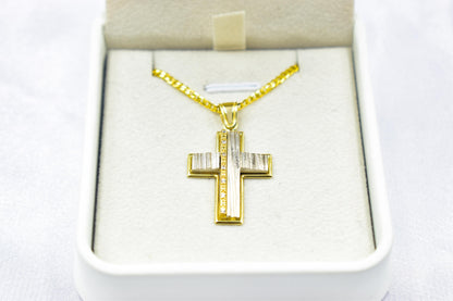 γυναικα 14K Gold Cross Pendant with White and Yellow Gold Finish,Elegant Textured Design ,Handmade Religious,Women’s Men’s Cross,Baptism Gift