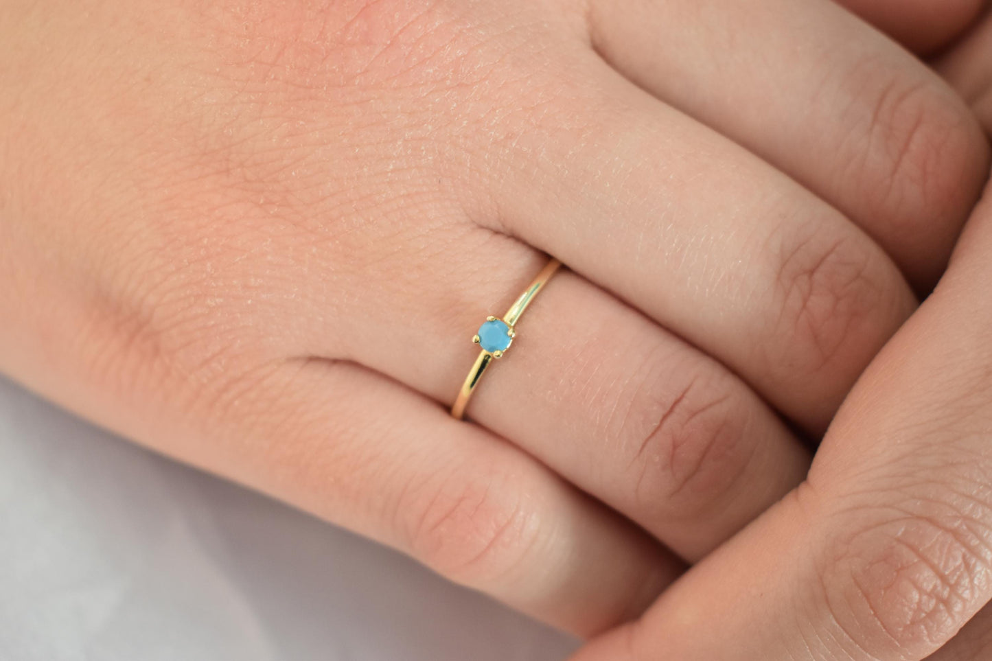 14K Solid Gold Thin Minimalist Ring–Round Turquoise, Stackable Jewellery Gold Ring,14K Wedding & Engagement Stacking Ring, Ring for Her