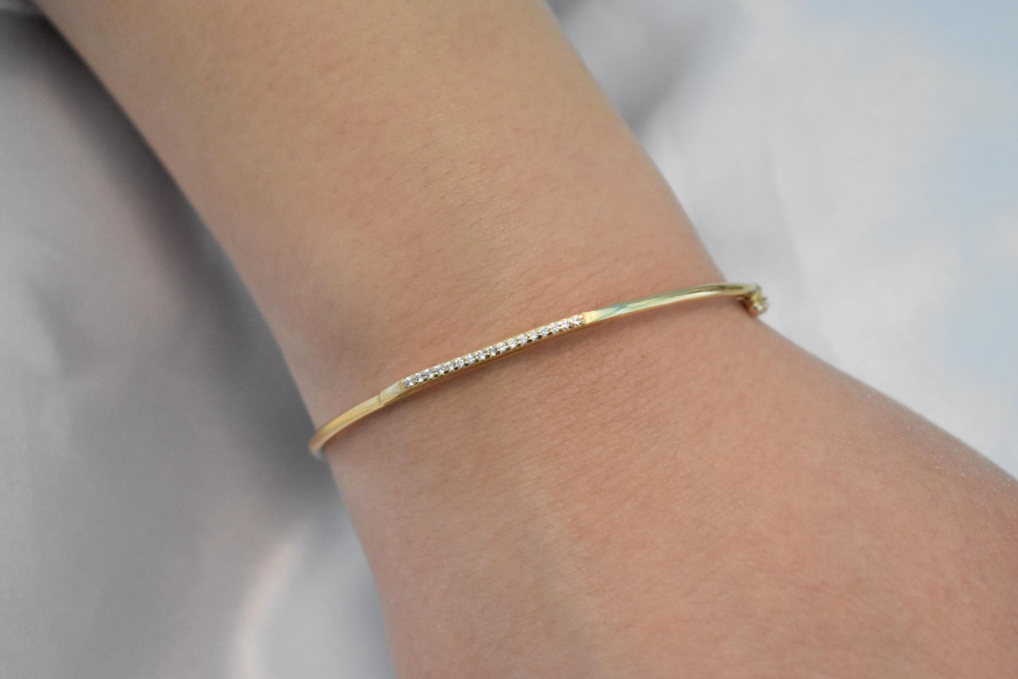 14K Gold Bar Bracelet, CZ or VVS1 Diamond Bangle,Dainty Gold Cuff, Custom Size,Gift for Her,Minimalist Gold Jewellery for Women Gift for Her